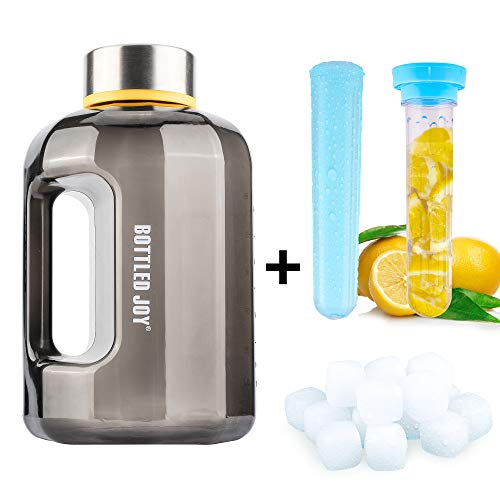 Product Cover BOTTLED JOY 2.2L Sports Water Bottle Large Capacity Water Bottle Jug Water Bottle Water Bottle with Fruit Infuser Ice Cube Fitness Gym Outdoor 80oz Camping (20pcs Ice Cube-Infuser-2.2Lblack)