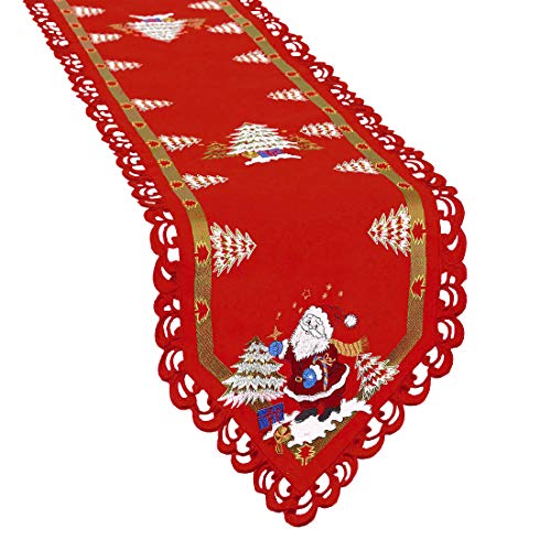 Product Cover Simhomsen Santa Clause Table Runner for Christmas Holidays, Embroidered Holly Tree Surrounded (14 × 69 Inch)