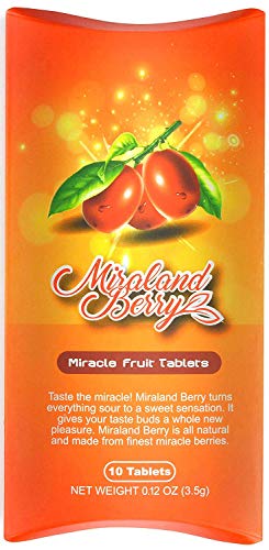 Product Cover MiralandBerry Miracle Fruit Tablets, Miracle Berry Tablets, 10 Count, Turns Sour Foods to Sweet, 0.12 Ounce (Pack of 1)