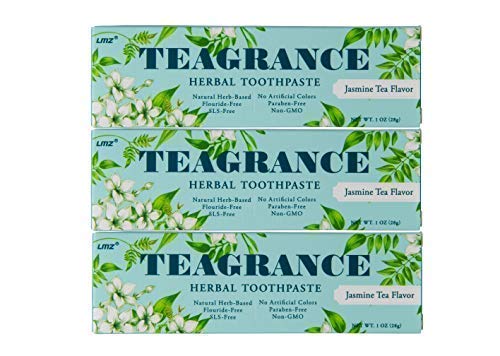 Product Cover Teagrance Herbal Toothpaste Homeopathy Gum Cure for Gingivitis and Periodontitis Perfect for Gum Disease Jasmine Tea Flavor Fluoride Free SLS Free Travel Size 1oz 3 Count (TSA Safe)