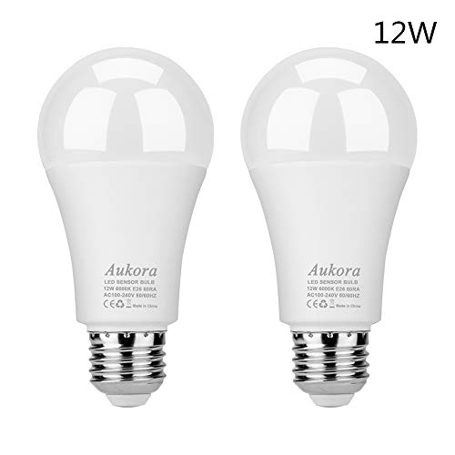 Product Cover Aukora Dusk to Dawn Light Bulb, 12W (100-Watt Equivalent) Smart Sensor Light Bulbs Super Bright E26 Automatic On/Off Security Lights Outdoor/Indoor for Porch Garage Garden Patio(Cool White 2 Pack)