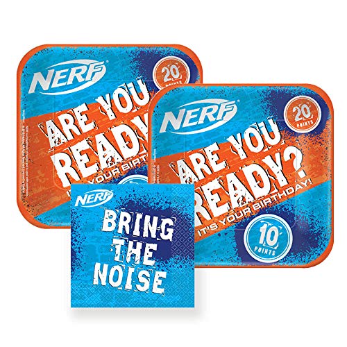Product Cover Bring The Noise Nerf Birthday Party Paper Dessert Plates and Paper Napkins, 16 Servings, Bundle- 3 Items