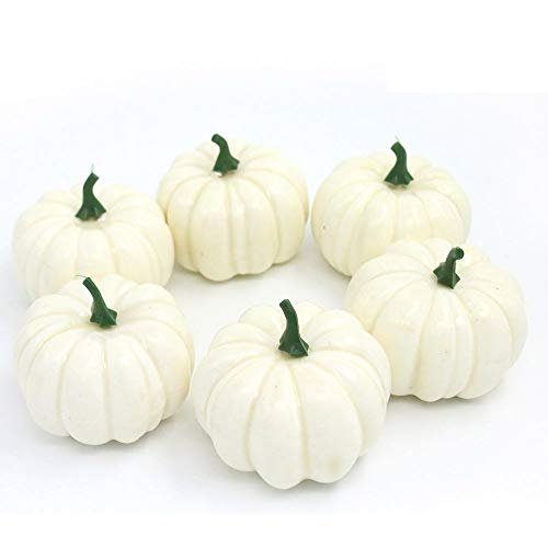 Product Cover Nice purchase Realistic Fake Artificial Small Pumpkins for Decor Halloween Fall Harvest Thanksgiving Party DIY Craft (White Pumpkins)