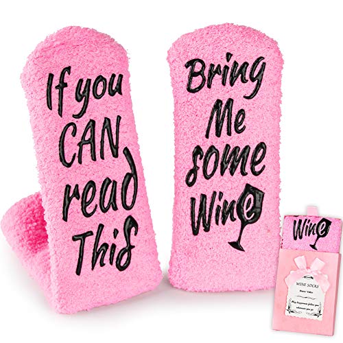 Product Cover Wine Gifts for Women Her, Christmas Present Funny Gifts for Mom Grandma Friend, Birthday Gift Ideas, If You Can Read This Bring Me Some Wine Socks, Stocking Stuffers Wine Accessories Gift Boxes - Pink