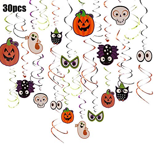 Product Cover GF CREATIONS 30pc Halloween Party Decorations Supplies Cute Hanging Shiny Swirls, Pumpkin,Skeleton,Ghost,Owl, Festive Decors,Easy to Assemble Great for Party
