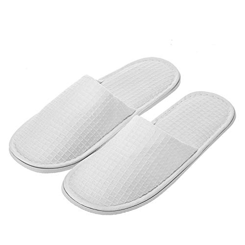 Product Cover echoapple Waffle Closed Toe White Slippers-Two Size Fit Most Men and Women for Spa, Party Guest, Hotel and Travel (Medium, White-10 Pairs)