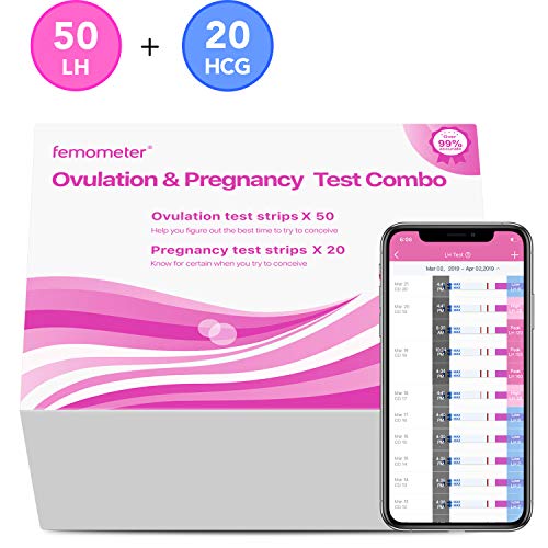 Product Cover Femometer 50 Ovulation Test Strips and 20 Pregnancy Test Strips Combo kit, Sensitive Fertility Predictor Testing Sticks, Accurate Results with Smart App,Automatically Recognizing Test Results