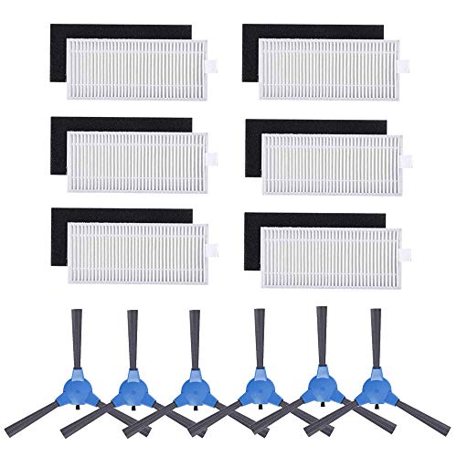 Product Cover BBT BAMBOOST Replacement Parts Filters Side Brushes for RoboVac 11S & RoboVac 30 & RoboVac 30C & RoboVac 15C & RoboVac 12 & RoboVac 35C Vacuums Accessories- 6 Set Filters and 6 Side Brushes