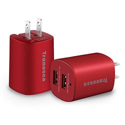 Product Cover Tranesca Dual USB Wall Chargers for iPhone Xs/Xs Max,iPhone XR/8/7/6S/6S Plus/6 Plus/6, Samsung Galaxy S7/S6/S5 Edge, LG, HTC, Moto, Kindle and More-2 Pack (Red)