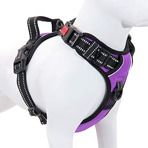 Product Cover PHOEPET No Pull Dog Harness Medium Reflective Front Clip Vest with Handle,Adjustable 2 Metal Rings 3 Buckles,[Easy to Put on & Take Off](M, Purple)