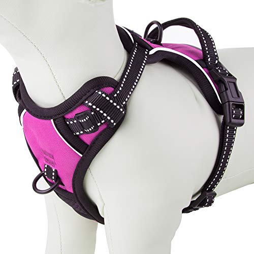Product Cover PHOEPET No Pull Dog Harness Medium Reflective Front Clip Puppy Vest with Handle,Adjustable 2 Metal Leash Attachment Hooks(M, Pink)