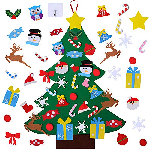 Product Cover Supla 3 Feet DIY Felt Christmas Tree Set with 30 Pcs Removable Felt Christmas Ornaments for Hanging Wall Decoration Kid's Craft Holiday Xmas Gift Educational Preschool Activity