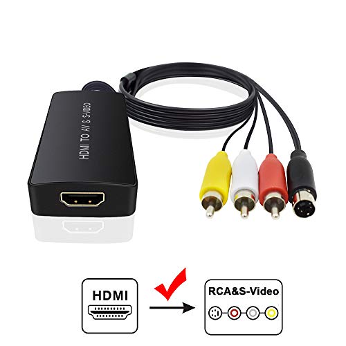 Product Cover HDMI to SVideo Converter, HDMI to AV Composite Audio Video Converter, HDMI to RCA Adapter with RCA and Svideo Cable Support 1080p for PC Laptop Xbox PS3 TV STB VHS VCR Blue-Ray DVD