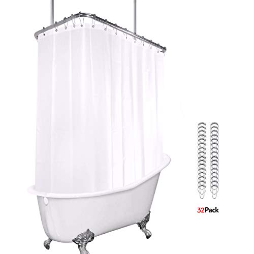 Product Cover White All Around Shower Curtain Set 180 x 70 Inches Polyester Fabric Weighted Hem Extra Wide Wrap Around Shower Panel Clawfoot Tub 32 Pack Metal Hooks Included Heavy Duty Without Magnents