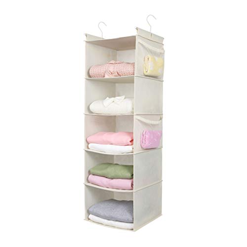 Product Cover MAX Houser 5 Shelf Hanging Closet Organizer,Space Saver, Cloth Hanging Shelves with (4) Side Pockets,Foldable, (Beige)