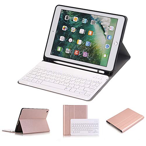 Product Cover iPad 9.7 inch 2018&2017 Keyboard Case, Slim Folio Cover Removable Detachable Wireless Bluetooth Keyboard with Apple Pencil Holder for iPad Air/Air 2/ iPad 6th / 5th Gen (Rose Gold)