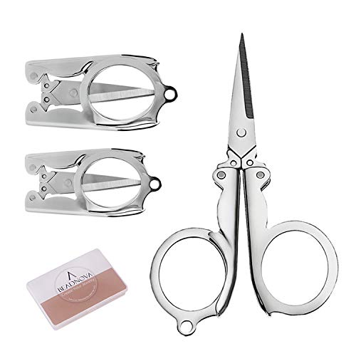 Product Cover BEADNOVA Folding Scissors with Keychain Stainless Steel Travel Portable Scissors for Craft, Camping, Outdoors (3pcs, Assorted)