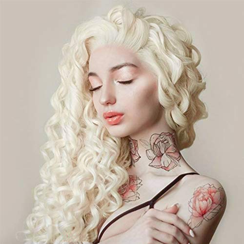 Product Cover Imstyle Platinum Blonde Long Loose Curly Lace Front Wigs Wavy Daenerys Wig For Women Cosplay High Density Bounce Fluffy Hair Khaleesi Wig (613 Blonde)