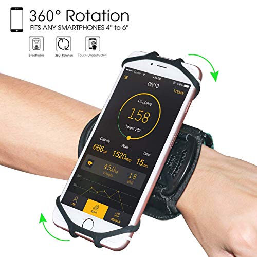 Product Cover Wristband Phone Holder,HC 360°Rotatable Universal Sports Wristband for iPhone X/8 Plus/8/7/6s,Galaxy S9 Plus/S9/S8 & Other 4