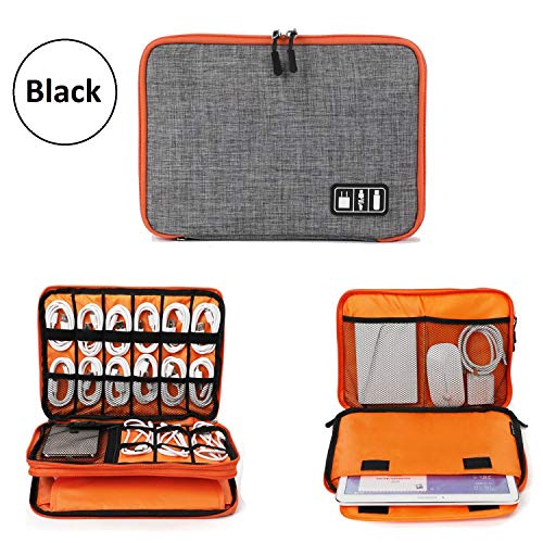 Product Cover ORPIO (LABEL) Waterproof Double Layer Electronic Accessories Gadget Organizer Bag, Universal Carry Travel Gadget Organiser Case for Cables, Plug, Power Bank, Phone, Hard Disk, USB, & Adapters (Black)