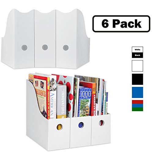 Product Cover Magazine File Holder (Set of 6, White), Sturdy Cardboard Magazine Holder, Folder Holder, Magazine Organizer, Folder Organizer, Magazine Box, File Storage, or Book Bins for Classroom Library Organizer