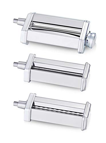 Product Cover 3 Piece Pasta Roller Cutter Attachment Set Compatible with KitchenAid Stand Mixers, Included Pasta Sheet Roller, Spaghetti Cutter, Fettuccine Cutter Maker Accessories and Cleaning Brush