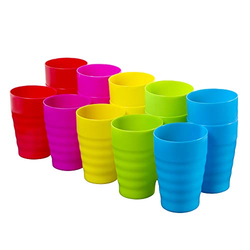 Product Cover Plaskidy Kids Cups - Set of 15 Reusable Plastic Cups- 15 oz Drinking Cups for Kids - BPA Free Cups Top Rack Dishwasher Safe Cups - Assorted Colored Cups - Great Plastic Cups For Kids - Party & Picnic