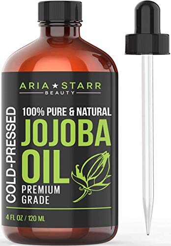 Product Cover Aria Starr Jojoba Oil (4oz) - 100% Pure All Natural For Face, Hair Oil, Beard Oil, Hair Moisturizer, Dry Scalp Treatment - Excellent Carrier Oil For Aromatherapy Essential Oils