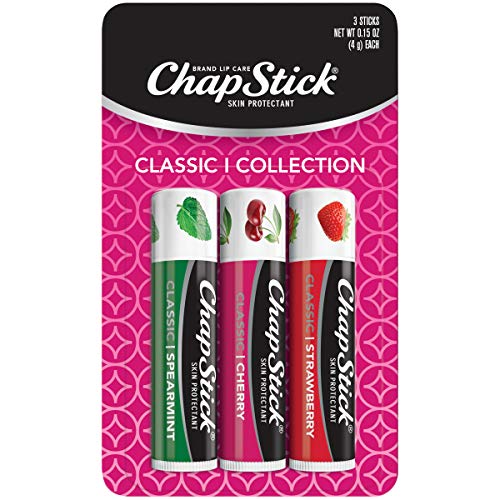 Product Cover Chapstick Classic (3 Count) Cherry, Strawberry & Spearmint Flavor Skin Protectant Flavored Lip Balm Tube, 3 Count (Pack of 1)