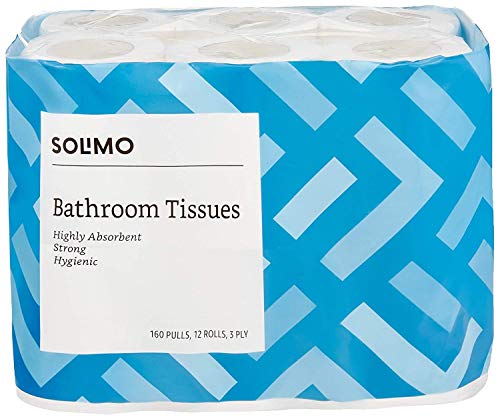 Product Cover Amazon Brand - Solimo 3 Ply Toilet Paper/Tissue Roll - 12 Rolls (160 Pulls Per Roll)
