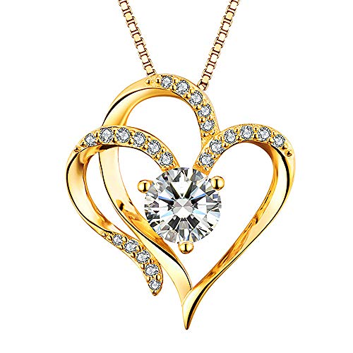Product Cover Heart Necklace 14K Yellow Gold Plated 5A Cubic Zirconia Pendant Gold Necklace for women