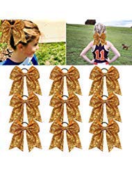 Product Cover Large Glitter Cheer Bows Ponytail Holder Girls Yellow Gold Elastic Hair Ties 6