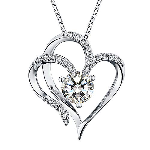 Product Cover Heart Necklace 14K White Gold Plated 5A Cubic Zirconia Pendant Necklaces for women