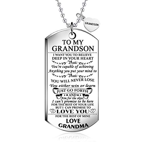 Product Cover NOVLOVE to My Grandson from Grandma I Want You to Believe Love Mom Dog Tag Military Air Force Navy Coast Guard Necklace Ball Chain Gift for Best Son Birthday and Graduation