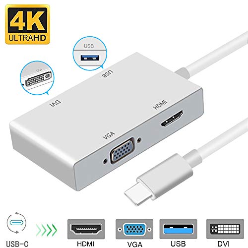 Product Cover USB C to HDMI 4K Adapter, Weton USB 3.1 Type C to HDMI VGA DVI USB 3.0 Multi Monitors Hub Adapter Cable (Thunderbolt 3 Compatible) Compatible with MacBook/MacBook Pro/Chromebook Pixel