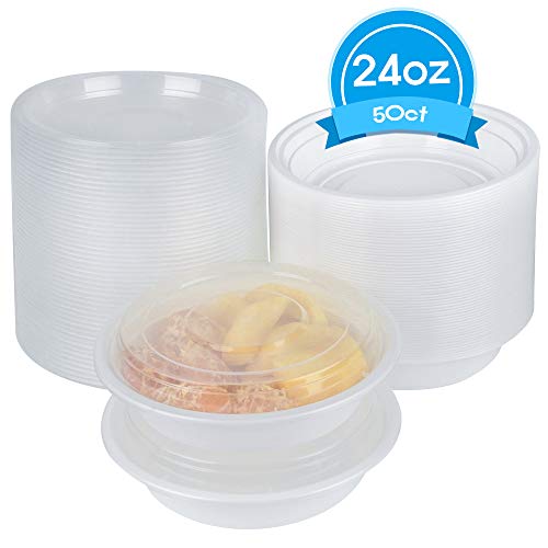 Product Cover Disposable Plastic Soup Bowl, Compostable plate bowl - 50 count. (24 oz with lids)