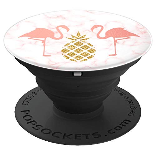 Product Cover Flamingos Pineapple Pink White Marble Gifts - PopSockets Grip and Stand for Phones and Tablets
