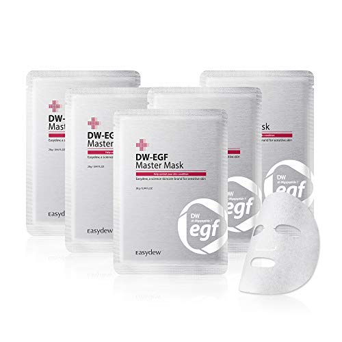 Product Cover Easydew DW-EGF Master Face Mask Sheet Pack of 5 - Award-Winning Anti Aging Full Facial Mask Sheet with Human Epidermal Growth Factor - Naturally Produce Collagen to Rejuvenate & Regenerate Cells