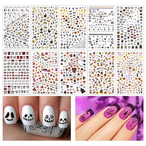 Product Cover Madholly 1200+ Pieces 3D Design Self Adhesive Halloween Nail Art Stickers Decals Tattoo Manicure Decoration for Fingernails Toenails Nail Tips
