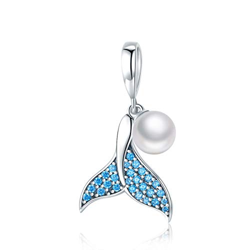 Product Cover WOSTU Whale Tail Charms 925 Sterling Silver Good Luck Charms Pearl and CZ Dangle Charm for Charm Bracelet