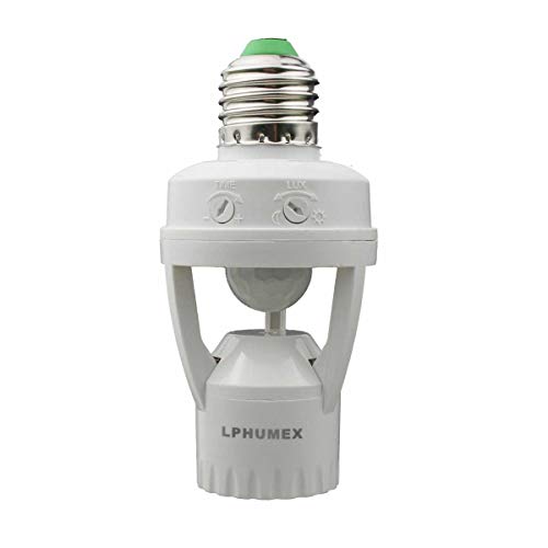 Product Cover Motion Sensor Light Socket, PIR Motion E26 Screw Bulb Adapter, Adjustable Auto On/Off Night Light Control, Garage Light, for Basement, Pantry Room, Storage Room, garage light