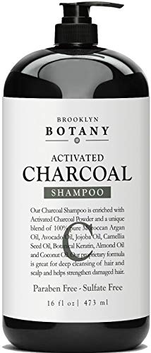Product Cover Brooklyn Botany Activated Charcoal Shampoo 16 fl oz - Sulfate Free - Volumizing & Moisturizing, Gentle on Curly & Color Treated Hair, Daily Use for Men & Women - Infused with Keratin