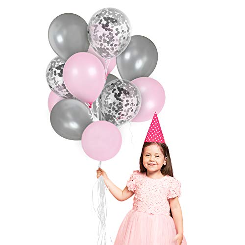 Product Cover Metallic Light Pink and Silver Balloons Silver Confetti Balloons 12 Inches Latex for Girls Baby Shower Birthday Party Decorations Helium Quality