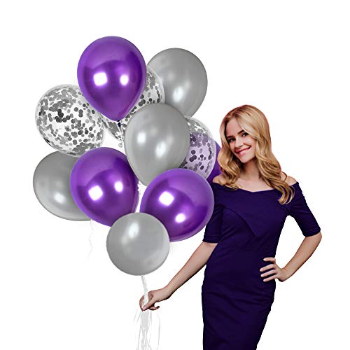 Product Cover Metallic Purple and Silver Balloons Silver Confetti Clear Balloon 44 Pack Party Kit for Unicorn Baby Shower Birthday Bridal Shower Wedding Party Decor