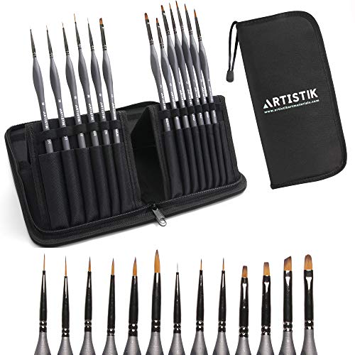 Product Cover Miniature Painting Kit - (Set of 13) Micro Detail Paint Brushes with Black Carrying Case for Painting Action Figures, Models, Nail Art, Fantasy Nails, Acrylic, Oil, Detail Art, Stained Glass and More