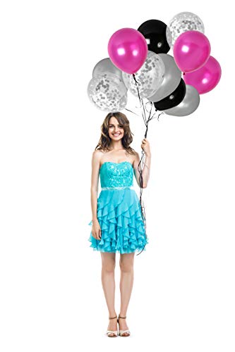 Product Cover Silver Black and Pink Balloons Silver Confetti Balloon 48 Pack Party Kit for Sweet 16 Birthday Baby Shower Bridal Shower Decorations