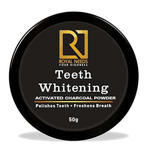 Product Cover ROYAL NEEDS Coconut shell Activated Charcoal Teeth whitening Powder 50gm| Naturally whiten teeth,Removes stains & Removes Bad Breath| ENAMEL Safe | Suitable for Sensitive teeth |