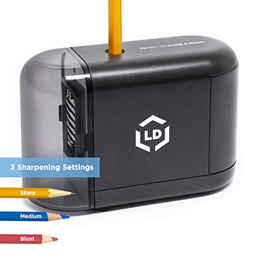 Product Cover LD Products Electric Pencil Sharpener, Wall Power Supply Included - Professional, Home and Office - Small, Durable, Heavy Duty, Kid Friendly, 3 Sharpening Settings