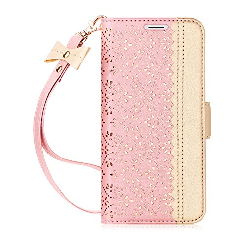 Product Cover WWW iPhone XR Wallet Case, [Luxurious Romantic Carved Flower] Leather Wallet Case with [Inside Makeup Mirror] and [Kickstand Feature] for Apple iPhone XR Case (2018) Rose Gold
