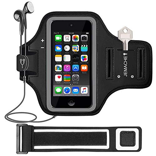 Product Cover iPod Touch 7th/6th/5th Generation Armband, JEMACHE Gym Running Exercises Workouts Sport Arm Band Case for iPod Touch 7/6/5/4 Generation with Card/Key Holder (Black)